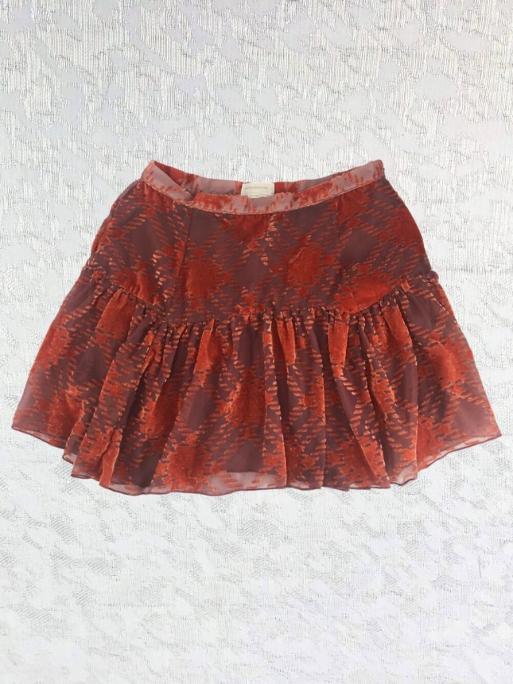 Urban Outfitters Vera Burnout Flippy Miniskirt w/ Orange-Red Flocked Velvet Sz M